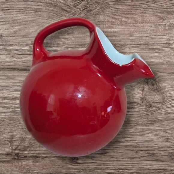Art Deco Tilted Balloon Pitcher in Tomato Red C.  Farmhouse  MCM  decor - Picture 1 of 10